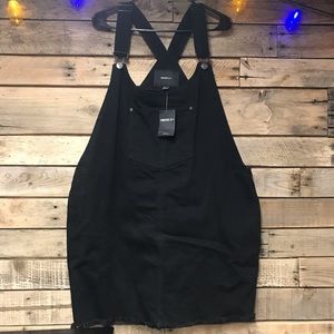 Black denim dress overalls